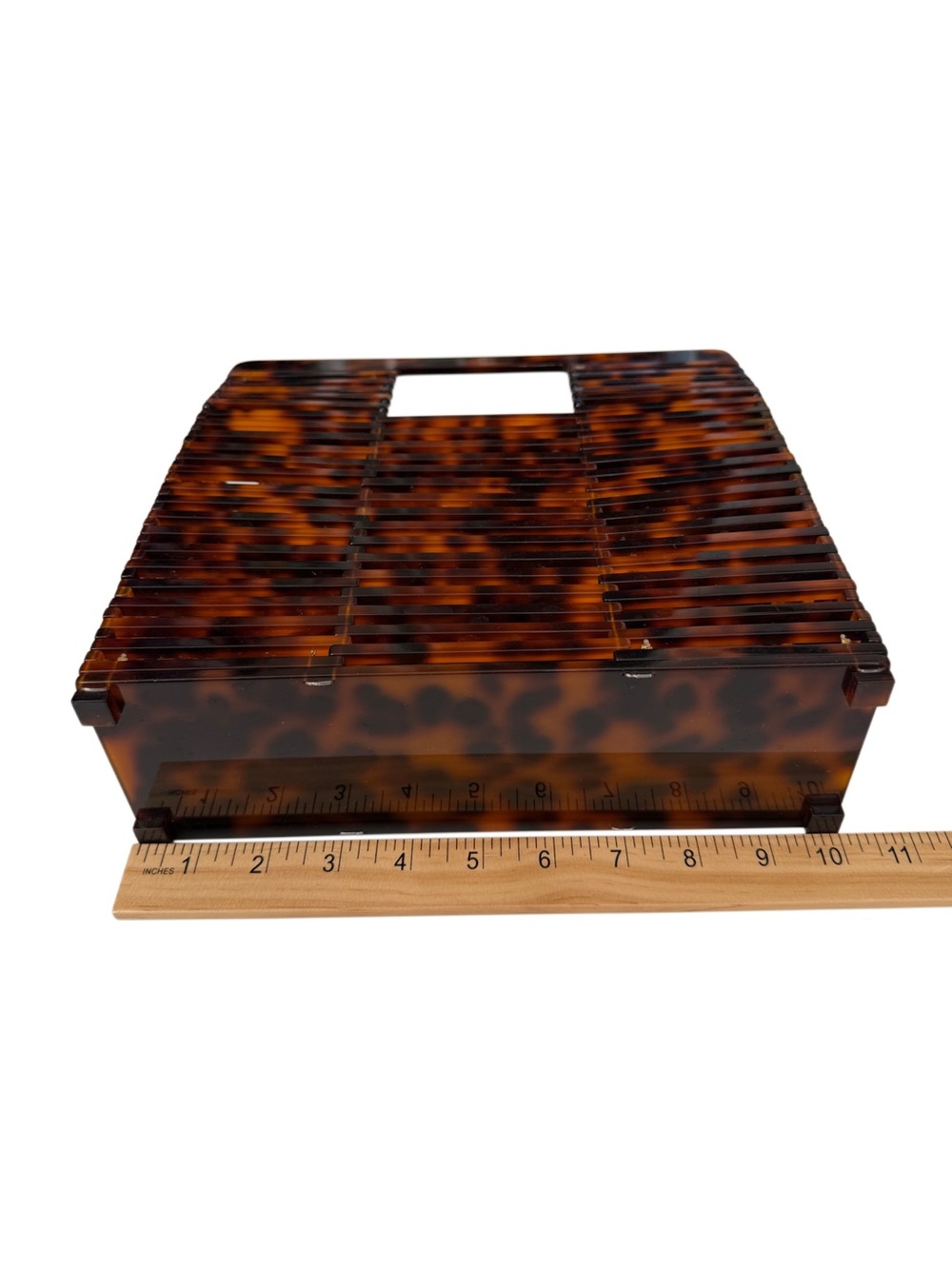 Vacation Resort Statement Tortoiseshell Slatted Acrylic Handbag Tote - Picture 5 of 8
